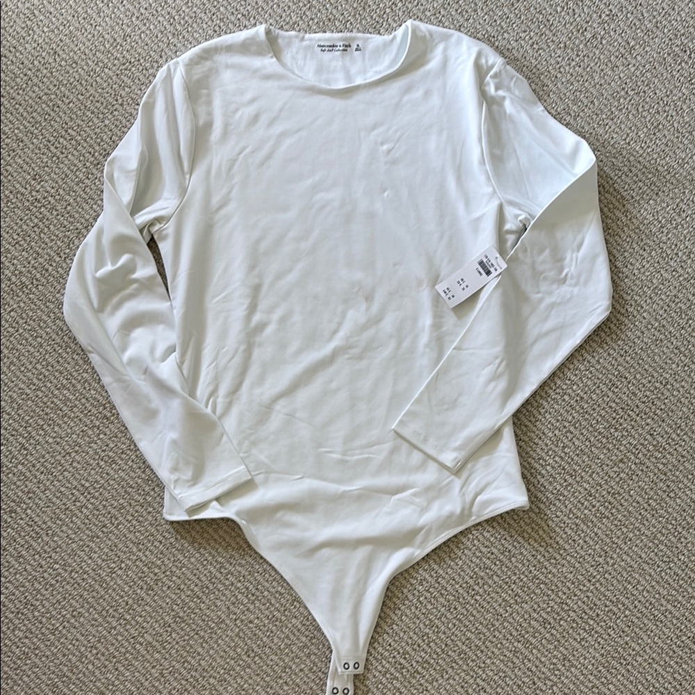 Abercrombie & Fitch White Fitted Bodysuit with Long Sleeves